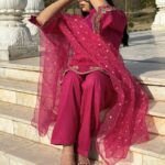 3-Piece Stiched Embroided Summer Pink short shirt, Farshi Shalwar & duppata Suit' 26